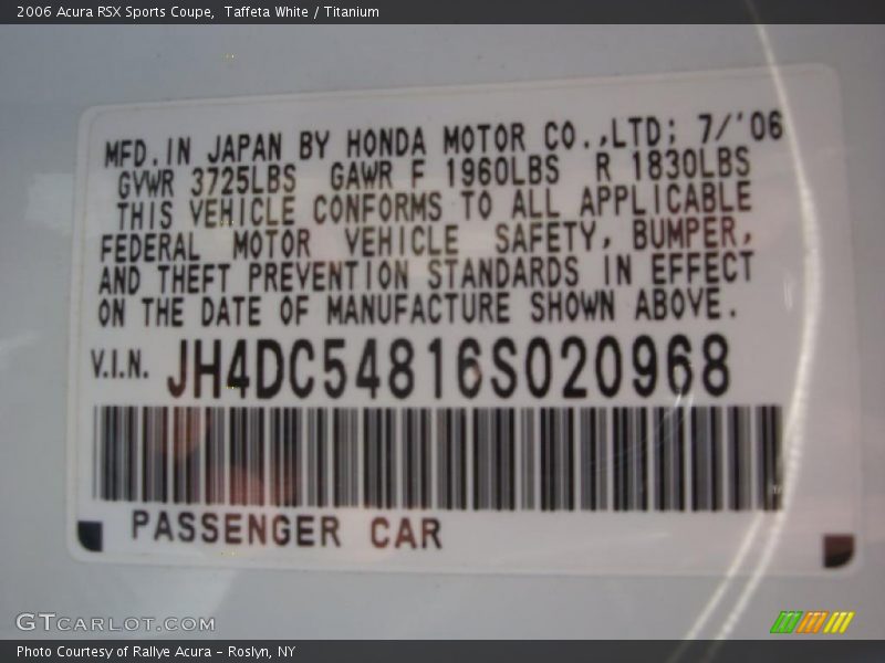 Taffeta White / Titanium 2006 Acura RSX Sports Coupe