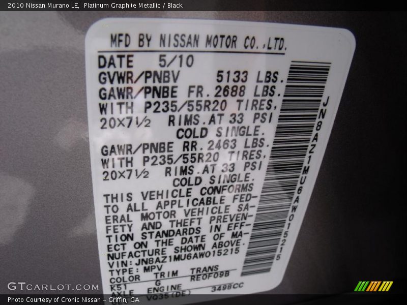 Platinum Graphite Metallic / Black 2010 Nissan Murano LE