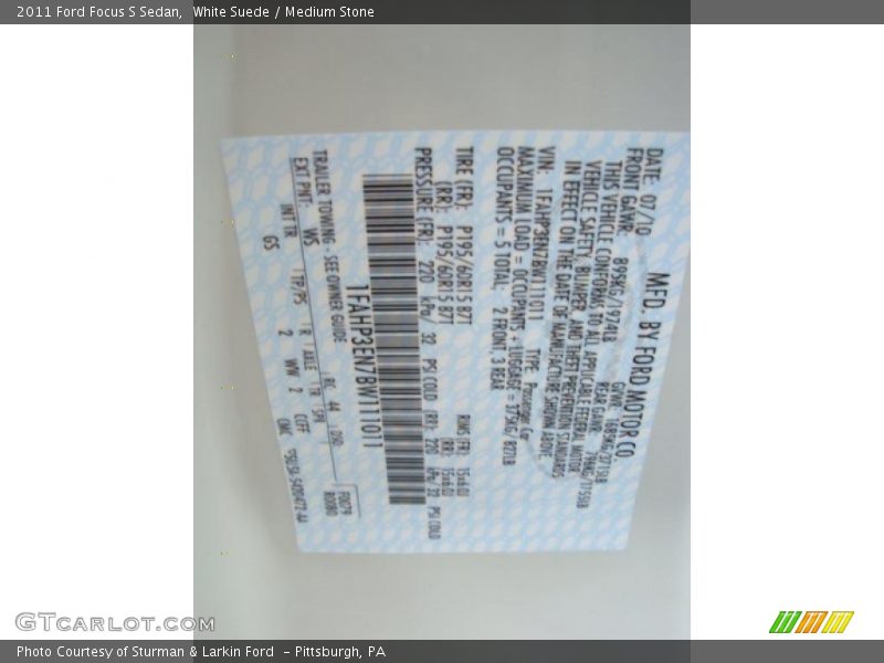 White Suede / Medium Stone 2011 Ford Focus S Sedan