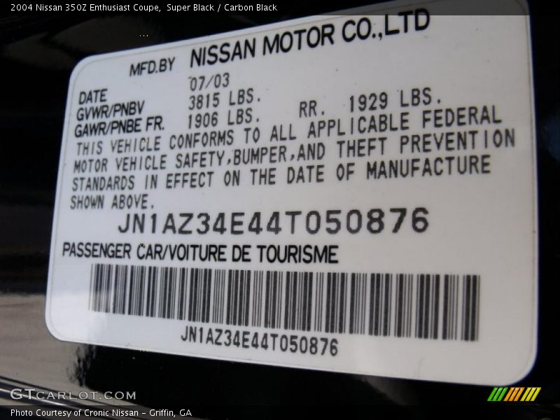 Super Black / Carbon Black 2004 Nissan 350Z Enthusiast Coupe