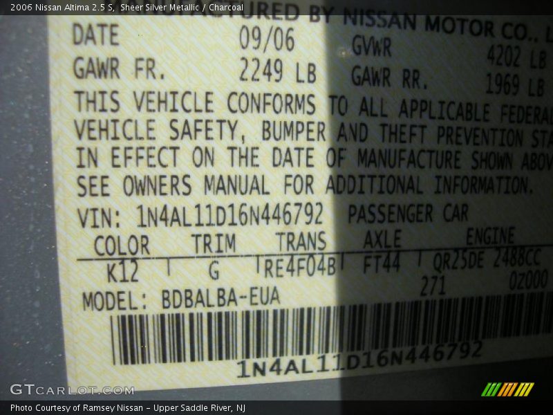 Sheer Silver Metallic / Charcoal 2006 Nissan Altima 2.5 S
