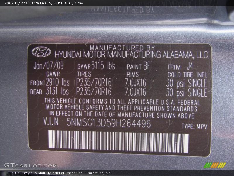 Slate Blue / Gray 2009 Hyundai Santa Fe GLS
