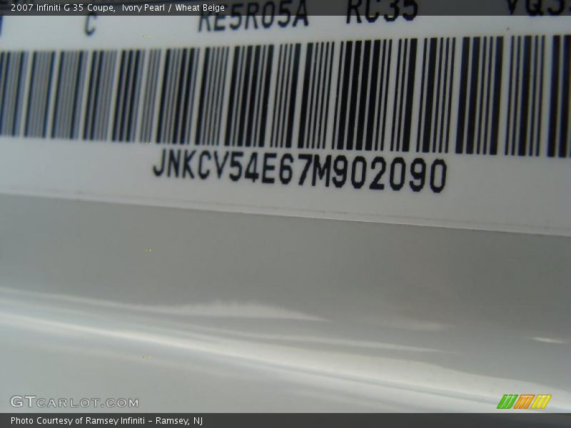 Ivory Pearl / Wheat Beige 2007 Infiniti G 35 Coupe