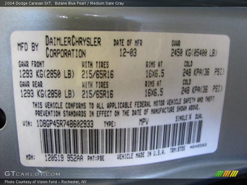 Butane Blue Pearl / Medium Slate Gray 2004 Dodge Caravan SXT