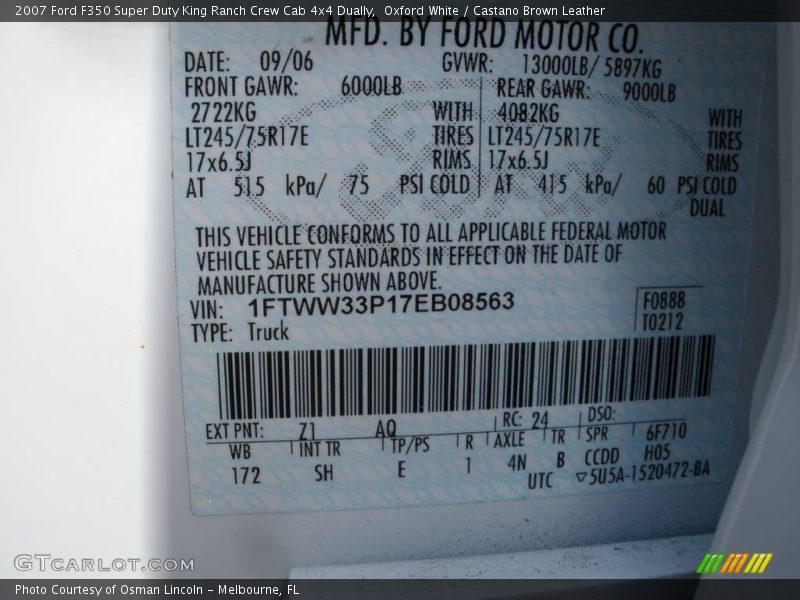 Oxford White / Castano Brown Leather 2007 Ford F350 Super Duty King Ranch Crew Cab 4x4 Dually
