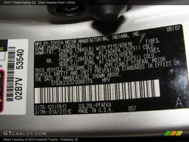 Silver Shadow Pearl / Stone 2007 Toyota Sienna CE