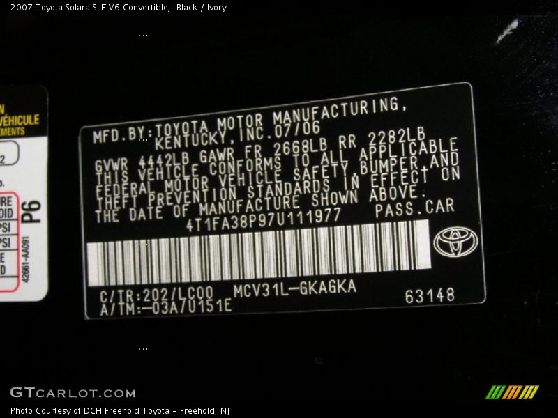Black / Ivory 2007 Toyota Solara SLE V6 Convertible
