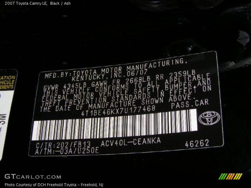 Black / Ash 2007 Toyota Camry LE