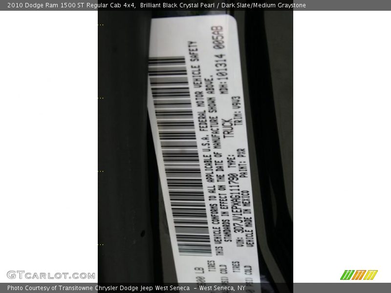 Brilliant Black Crystal Pearl / Dark Slate/Medium Graystone 2010 Dodge Ram 1500 ST Regular Cab 4x4