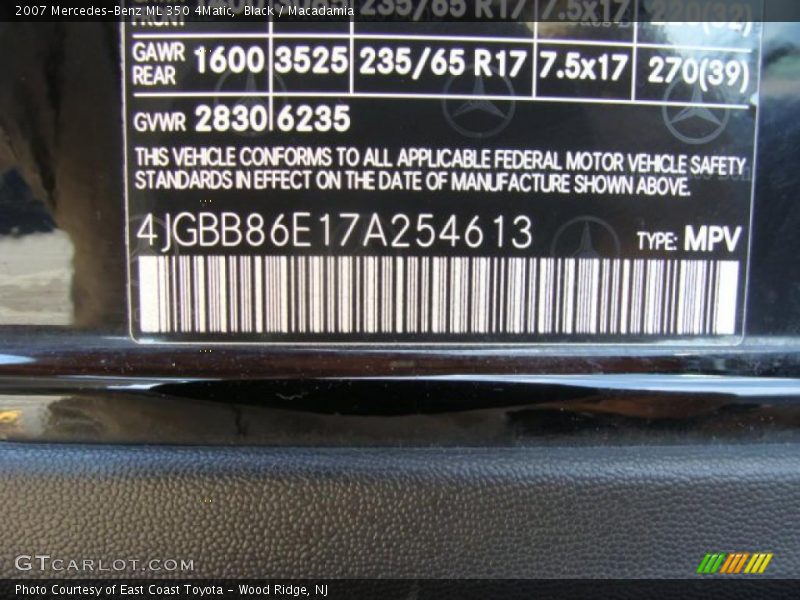 Black / Macadamia 2007 Mercedes-Benz ML 350 4Matic