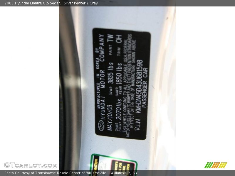 Silver Pewter / Gray 2003 Hyundai Elantra GLS Sedan