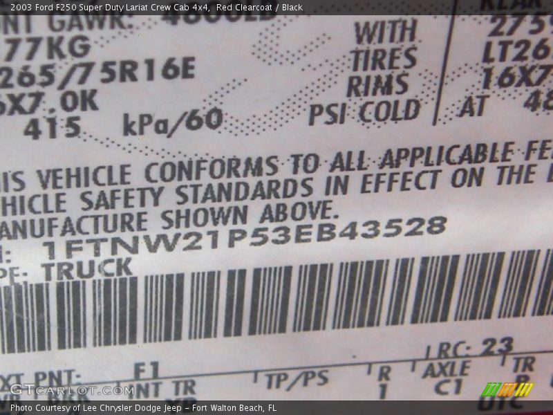 Red Clearcoat / Black 2003 Ford F250 Super Duty Lariat Crew Cab 4x4