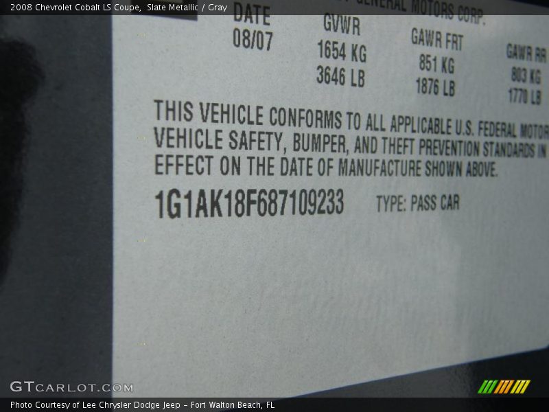 Slate Metallic / Gray 2008 Chevrolet Cobalt LS Coupe