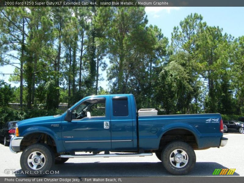 Island Blue Metallic / Medium Graphite 2000 Ford F250 Super Duty XLT Extended Cab 4x4
