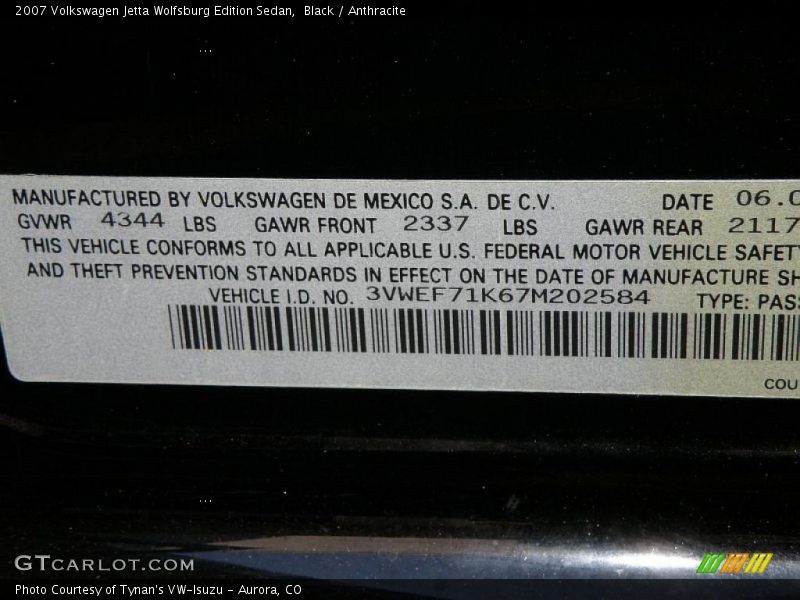 Black / Anthracite 2007 Volkswagen Jetta Wolfsburg Edition Sedan