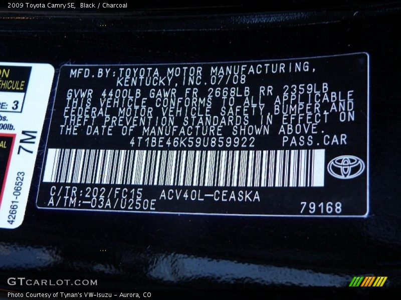 Black / Charcoal 2009 Toyota Camry SE