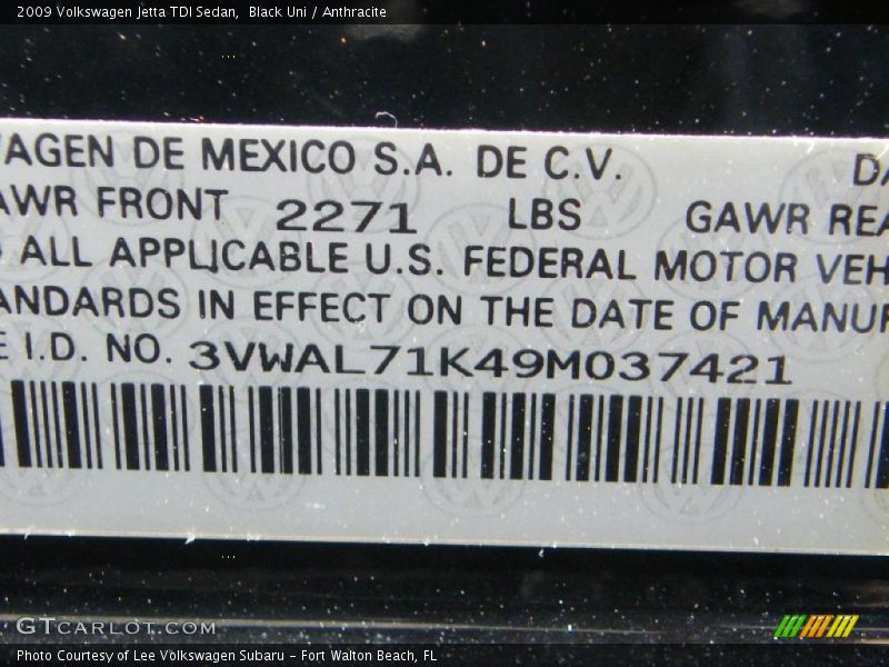 Black Uni / Anthracite 2009 Volkswagen Jetta TDI Sedan