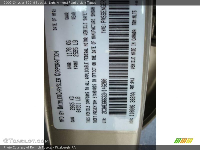 Light Almond Pearl / Light Taupe 2002 Chrysler 300 M Special