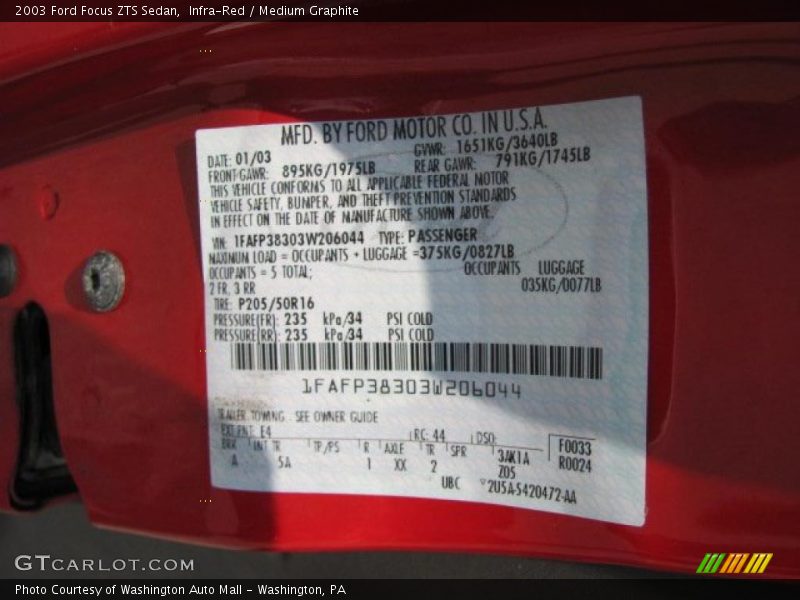 Infra-Red / Medium Graphite 2003 Ford Focus ZTS Sedan