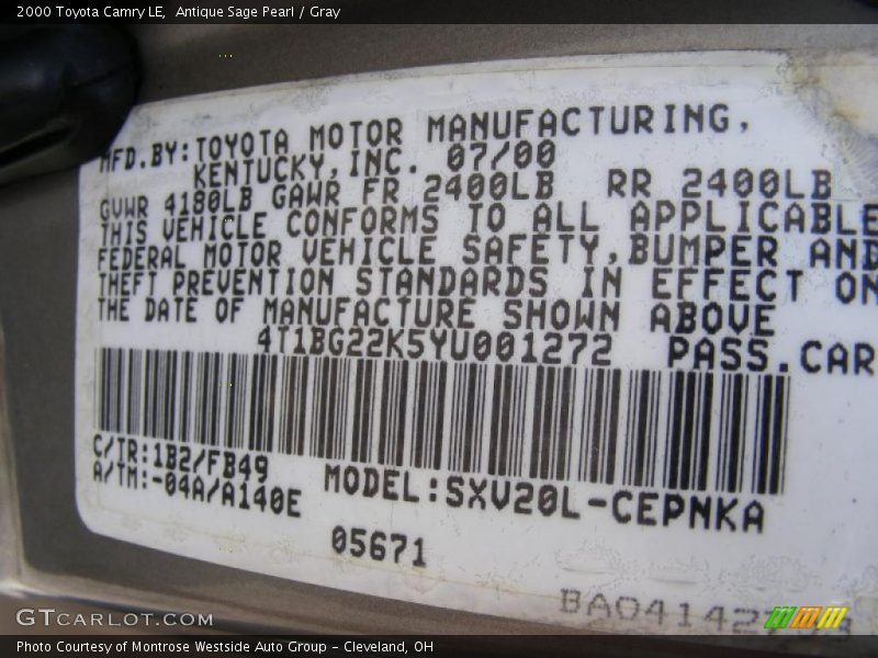 Antique Sage Pearl / Gray 2000 Toyota Camry LE