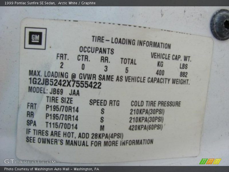 Arctic White / Graphite 1999 Pontiac Sunfire SE Sedan