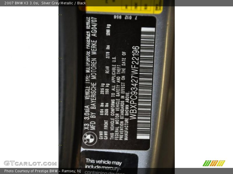 Silver Grey Metallic / Black 2007 BMW X3 3.0si