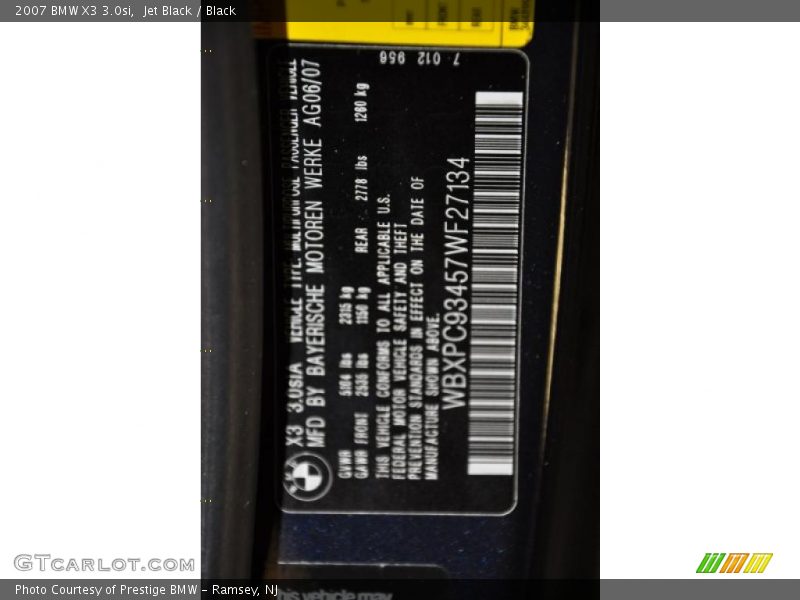 Jet Black / Black 2007 BMW X3 3.0si