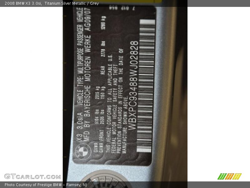 Titanium Silver Metallic / Grey 2008 BMW X3 3.0si