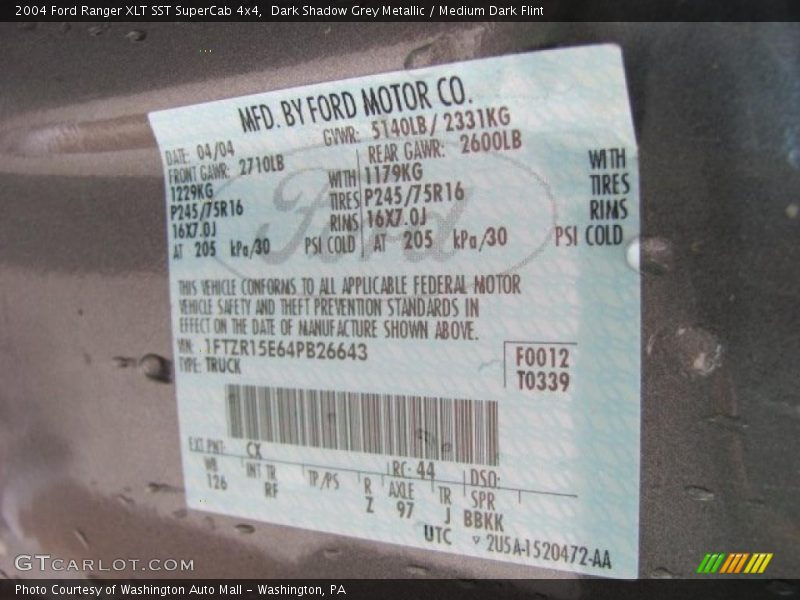 Dark Shadow Grey Metallic / Medium Dark Flint 2004 Ford Ranger XLT SST SuperCab 4x4