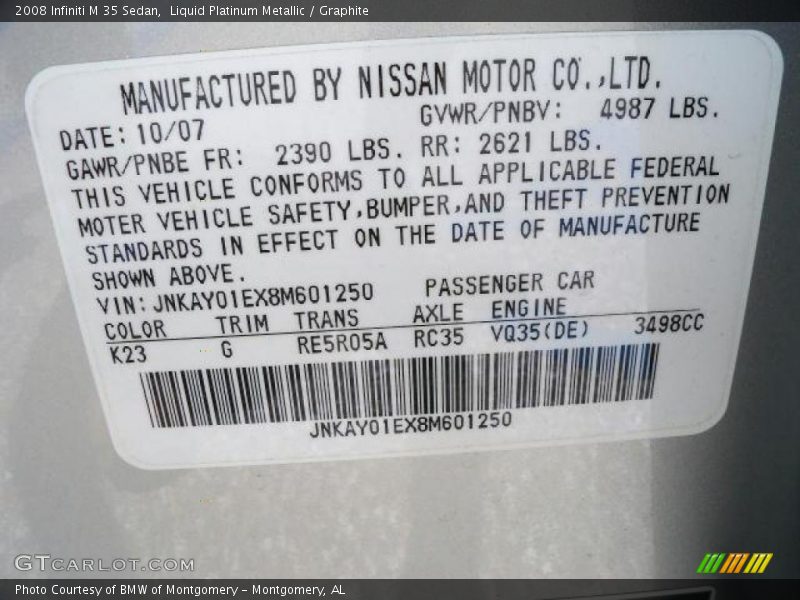 Liquid Platinum Metallic / Graphite 2008 Infiniti M 35 Sedan