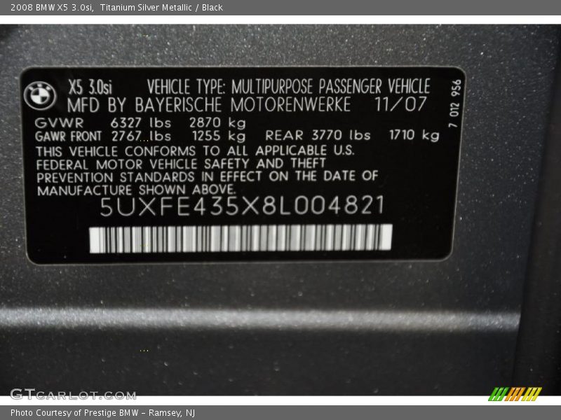 Titanium Silver Metallic / Black 2008 BMW X5 3.0si