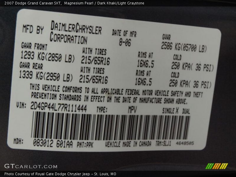 Magnesium Pearl / Dark Khaki/Light Graystone 2007 Dodge Grand Caravan SXT