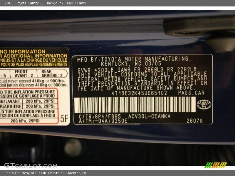Indigo Ink Pearl / Fawn 2005 Toyota Camry LE
