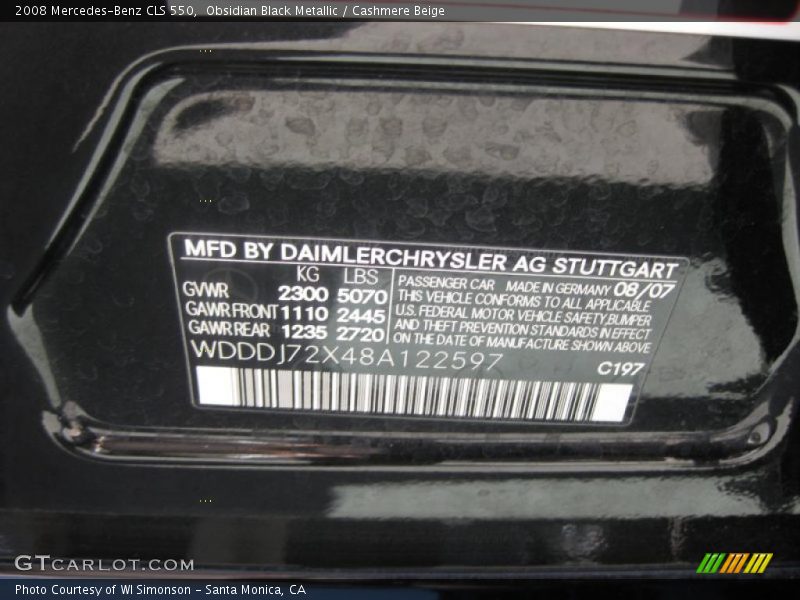 Obsidian Black Metallic / Cashmere Beige 2008 Mercedes-Benz CLS 550