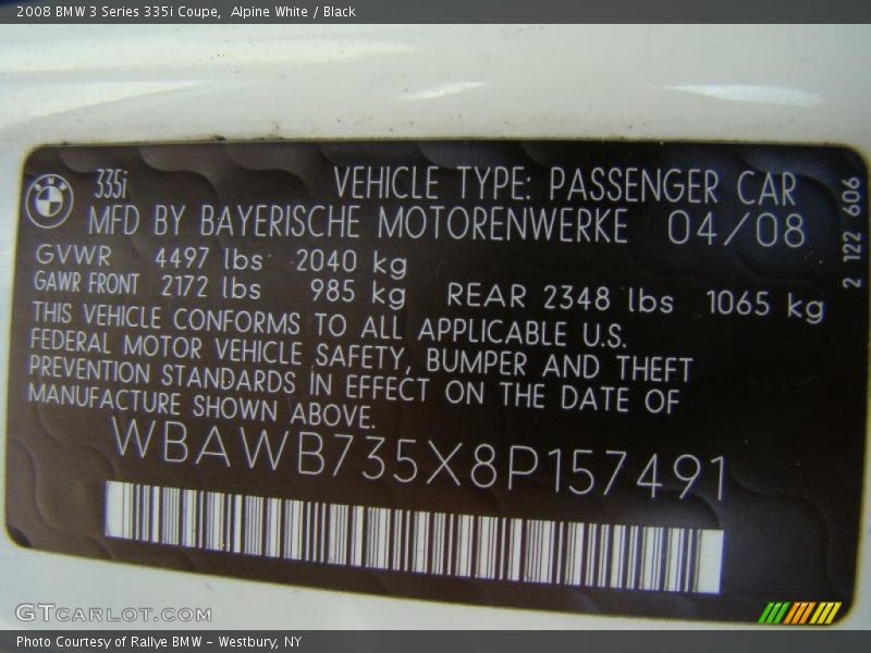Alpine White / Black 2008 BMW 3 Series 335i Coupe