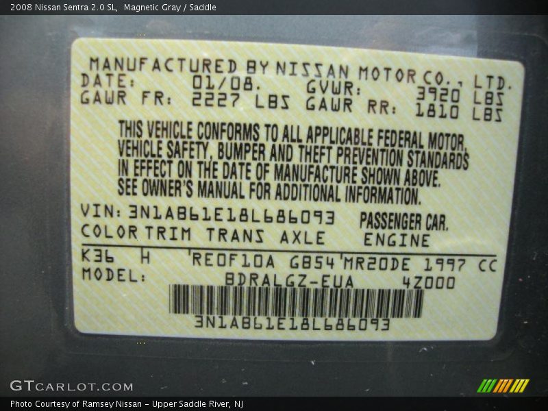 Magnetic Gray / Saddle 2008 Nissan Sentra 2.0 SL