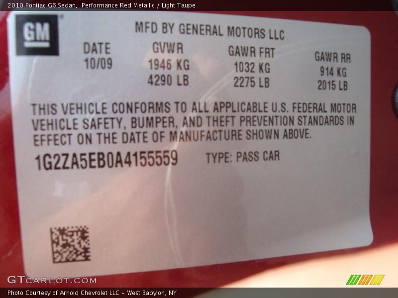 Performance Red Metallic / Light Taupe 2010 Pontiac G6 Sedan