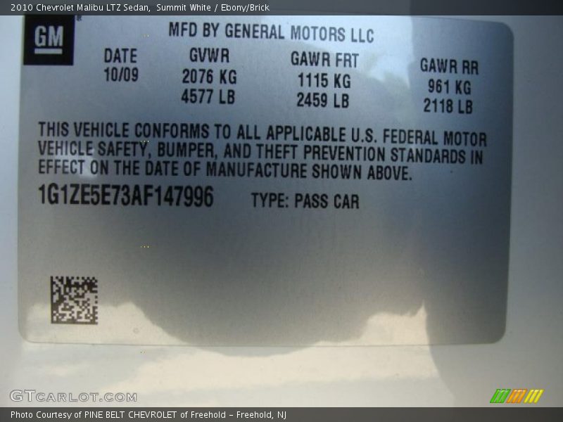 Summit White / Ebony/Brick 2010 Chevrolet Malibu LTZ Sedan