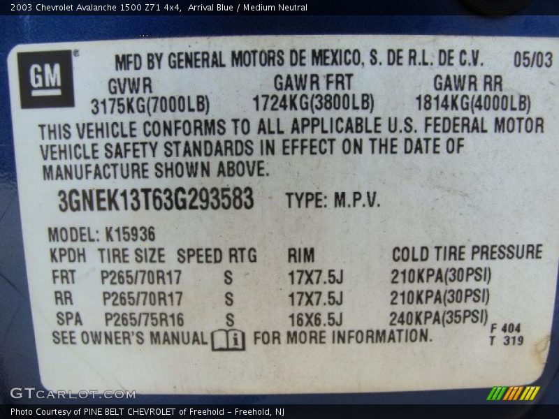 Arrival Blue / Medium Neutral 2003 Chevrolet Avalanche 1500 Z71 4x4