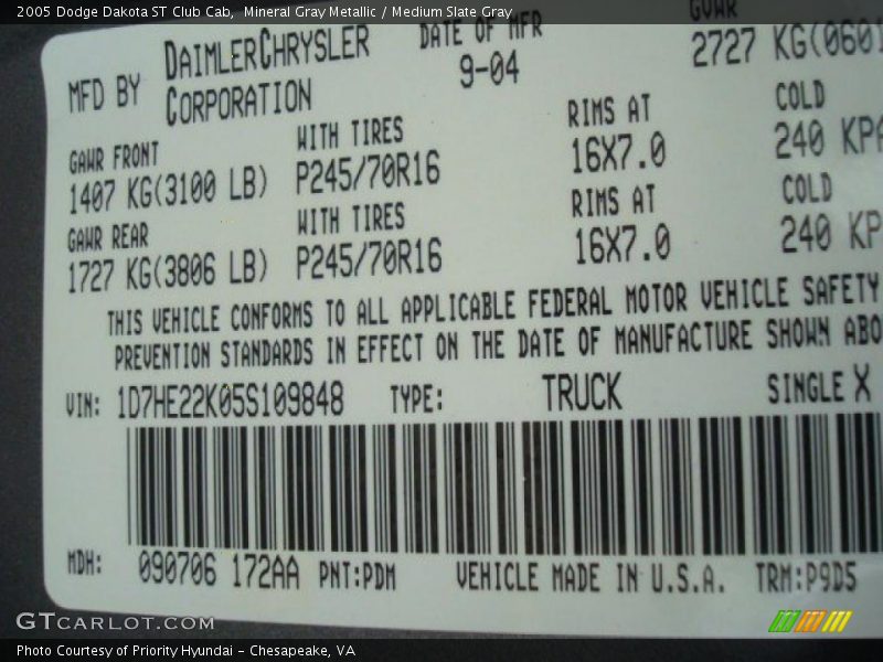 Mineral Gray Metallic / Medium Slate Gray 2005 Dodge Dakota ST Club Cab