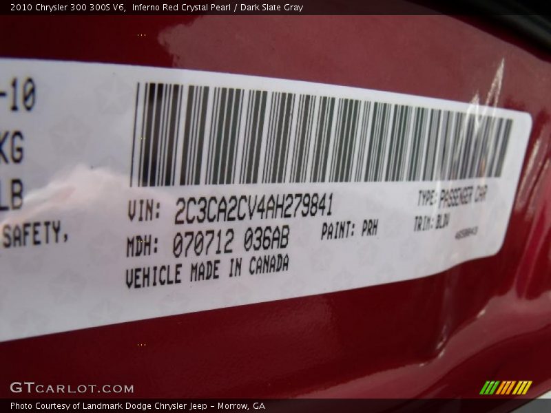 Inferno Red Crystal Pearl / Dark Slate Gray 2010 Chrysler 300 300S V6