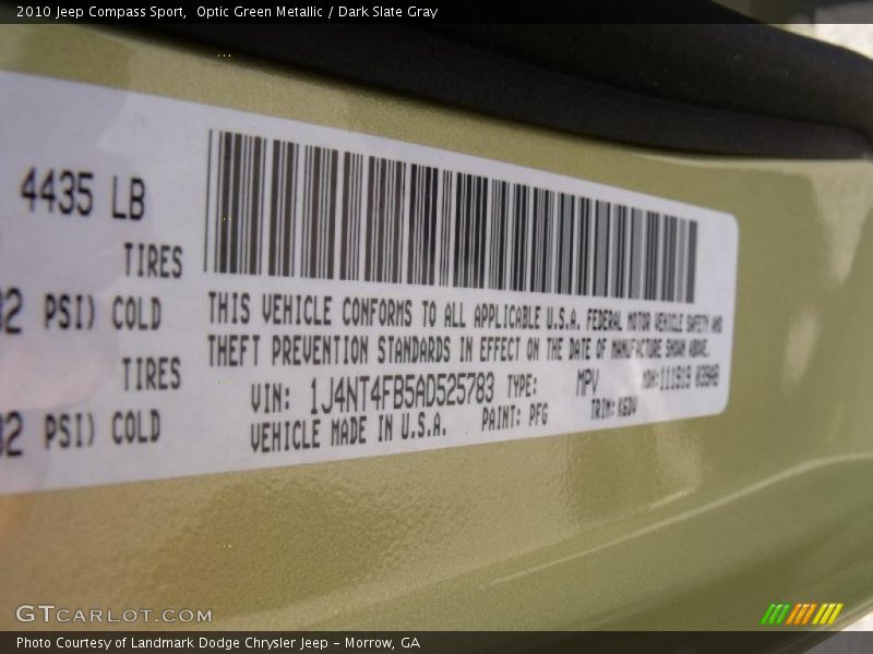 Optic Green Metallic / Dark Slate Gray 2010 Jeep Compass Sport
