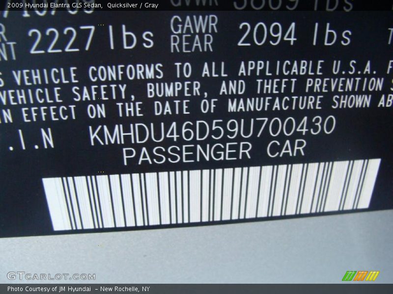 Quicksilver / Gray 2009 Hyundai Elantra GLS Sedan