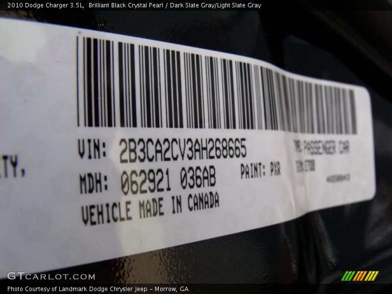 Brilliant Black Crystal Pearl / Dark Slate Gray/Light Slate Gray 2010 Dodge Charger 3.5L