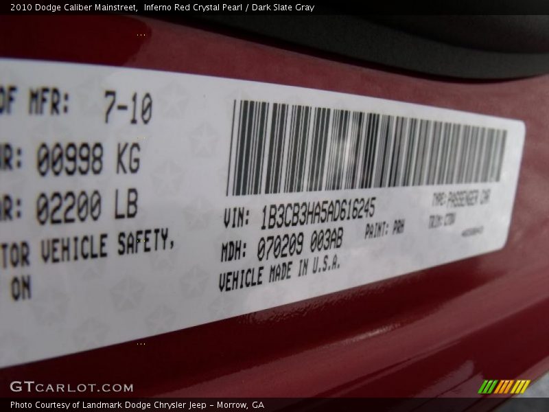 Inferno Red Crystal Pearl / Dark Slate Gray 2010 Dodge Caliber Mainstreet