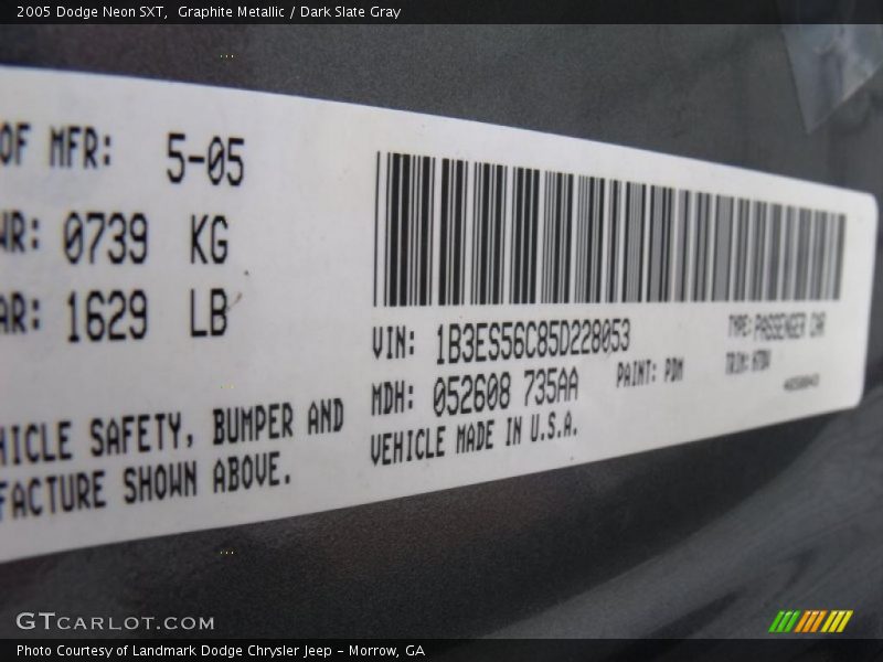 Graphite Metallic / Dark Slate Gray 2005 Dodge Neon SXT