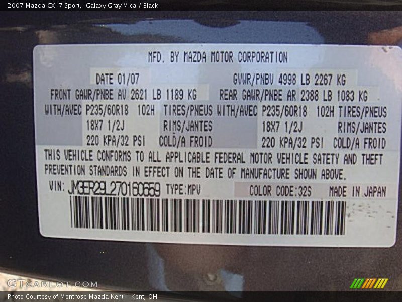 Galaxy Gray Mica / Black 2007 Mazda CX-7 Sport