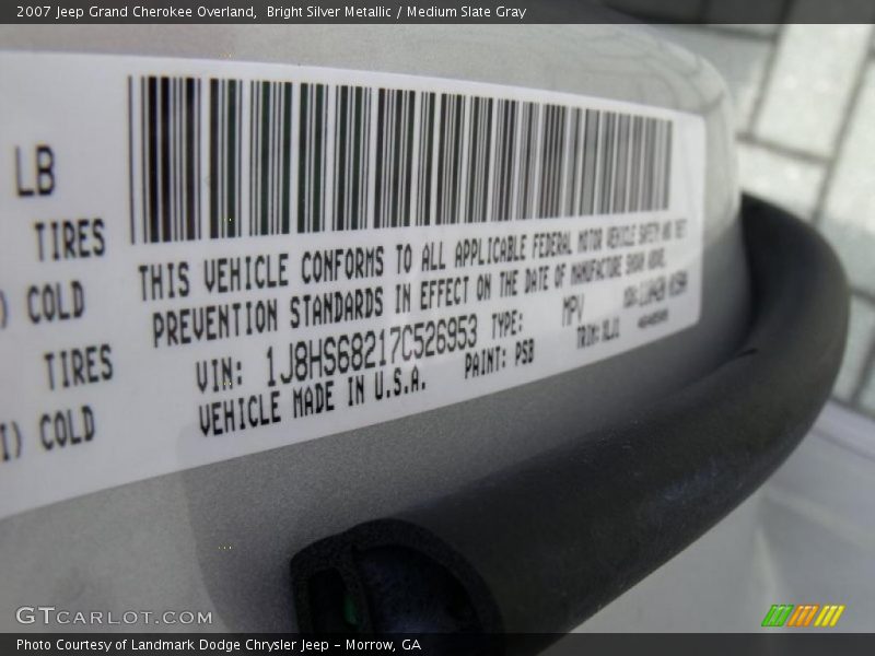 Bright Silver Metallic / Medium Slate Gray 2007 Jeep Grand Cherokee Overland