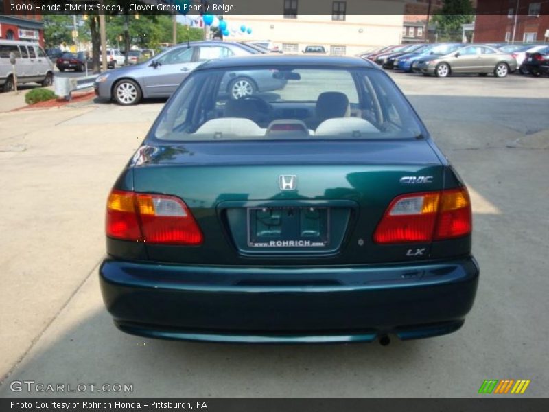 Clover Green Pearl / Beige 2000 Honda Civic LX Sedan