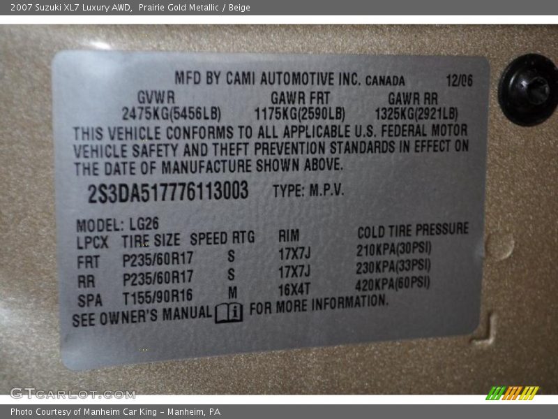 Prairie Gold Metallic / Beige 2007 Suzuki XL7 Luxury AWD